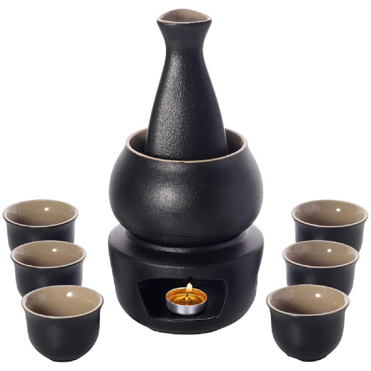 fedigorlocn Ceramic Sake Set With Warmer Traditional Style Wine Warmer